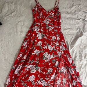 Lulu's Red Floral Midi Dress
